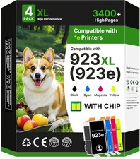 923XL 923e Ink Cartridges Combo 4-Pack for OfficeJet Pro 8120e 8130e with Chip  