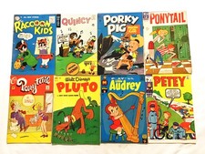 Vintage Cartoon Comics-Raccoon Kids-Porky Pig-Ponytail-Golden/Silver-16 Items