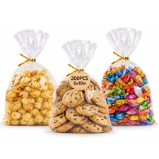 Cellophane Treat Bags with Ties 6x10 Inches 200 PCS Clear Gift Bags