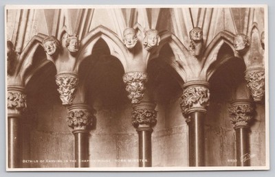 York England Minster Chapter House Carved Capitals Gothic RPPC Postcard