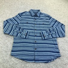 Nautica Shirt Mens Medium Blue Stripe Long Sleeve Button Up Twill Pockets Casual