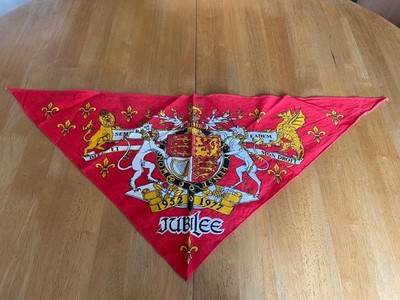 Vintage Schal Queen Elizabeth II Royal Jubilee 1952-1977. Dreiecksförmiges Bandana