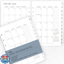 ZICOTO 2026 A5 Planner Inserts for 6 Ring Binder, Daily & Monthly, Tabs