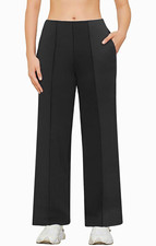Women's Black High-Waisted Wide-Leg Pull-On Athleisure Pants Zipper Pockets