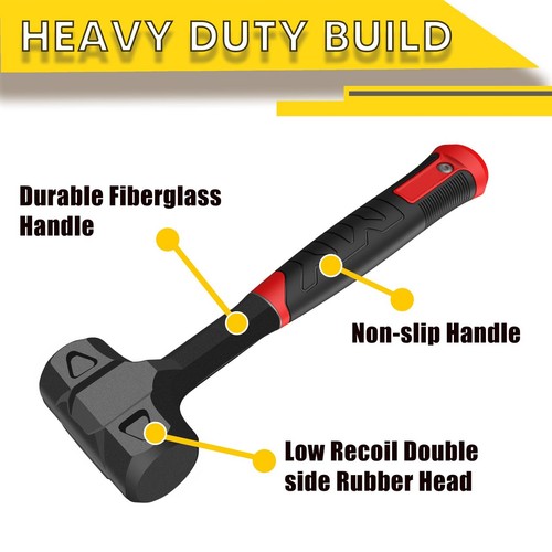2LB Dead Blow Hammer-Heavy Duty -Piece Forged Carbon Steel Construction, Rubb... - Picture 5 of 8