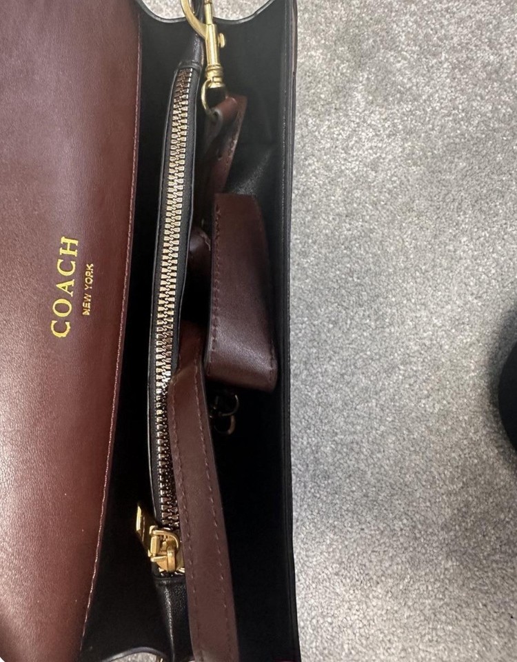 Coach Brown Leather & Signature Canvas Logo Crossbody Bag Strap Dust ...