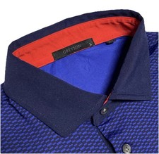 Greyson Golf Polo Mens L Blue Black Geometric Square Performance Shirt Wolf Logo