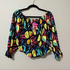 Tabitha Brown Target Black Lemon Blouse S Beachy Vacation Tropical Off Shoulder