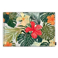Hibiscus Flowers Non Slip Door Mat Summer Colorful Hawaiian Tropical Plants Palm