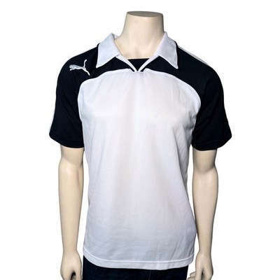 Puma Soccer Jersey Mens Medium White Black Excellent Colorblock Polo Shirt