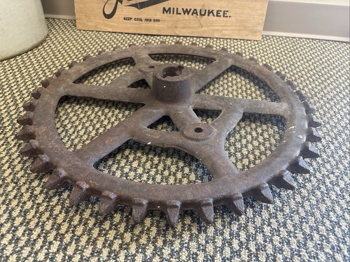 Antique 21” Cast Iron Gear Vintage Sprocket Steampunk Industrial Cog Farm Wheel - Picture 16 of 24