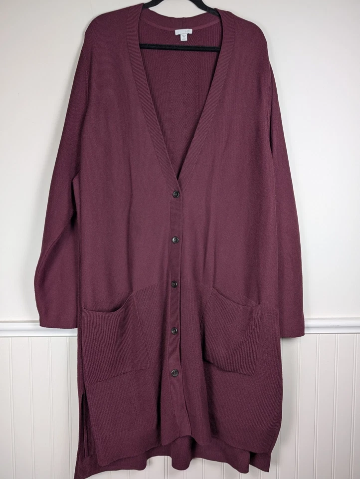 Suéter cárdigan delantero con botones J. Jill para mujer 4X plumero acanalado tejido borgoña Foto 2 de 4