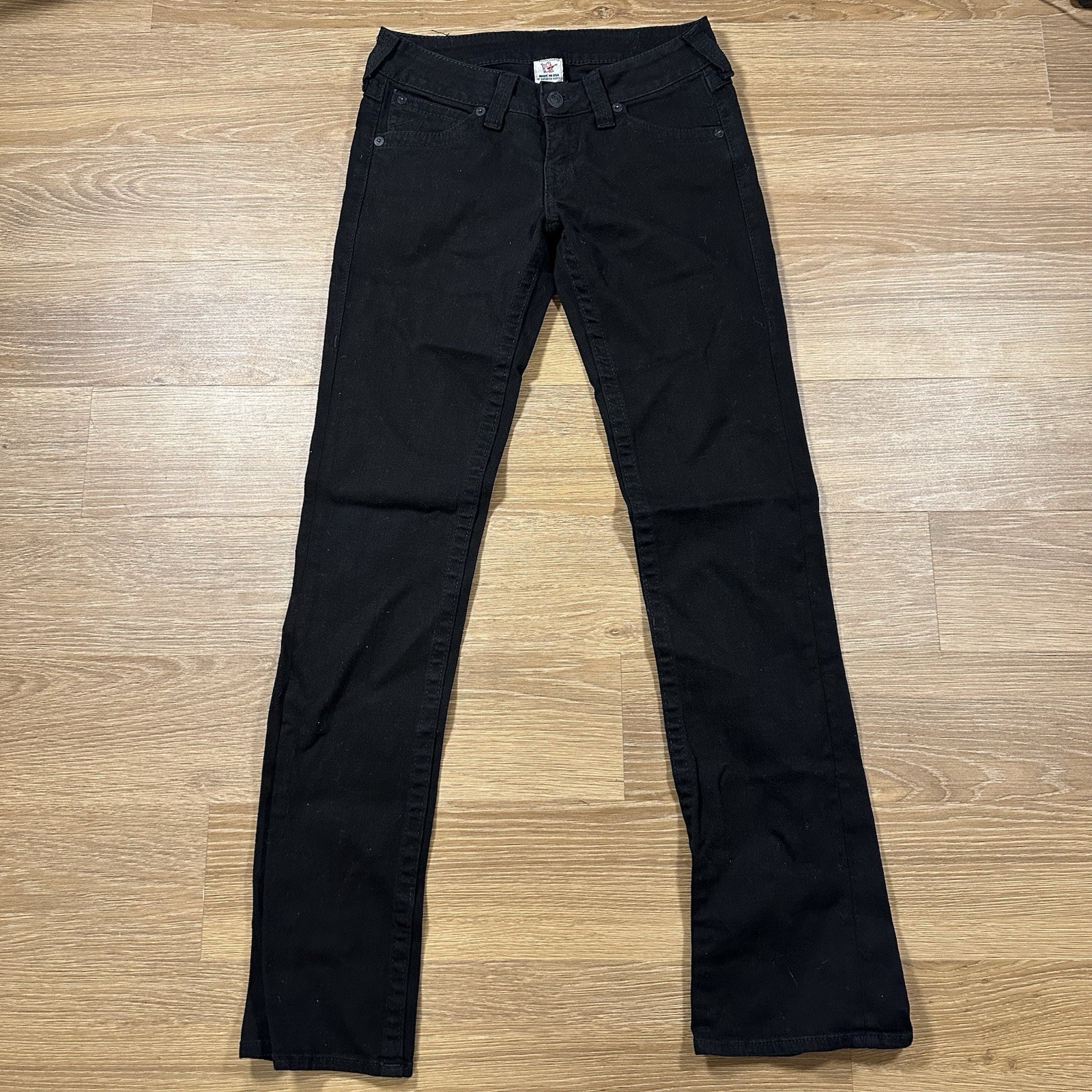 True Religion Billy Jeans Women’s 29 Black Straight Leg Flap Pockets Moto