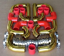 Universal 3.0 12pc 24-k Gold Front Mount Intercooler Piping Kit Red Couplers Universal 3.0 12pc 24-k Gold Front Mount Intercooler Piping Kit Red Couplers