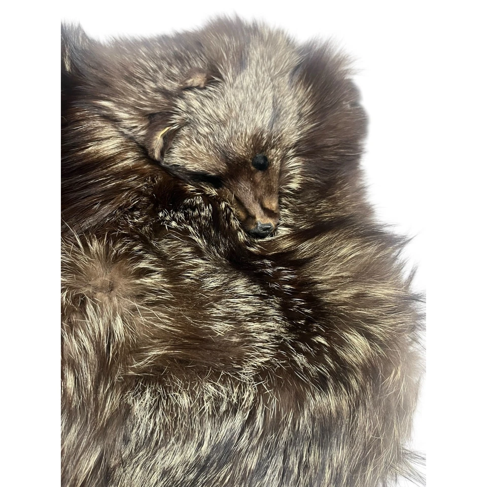 1940's-1950's Vintage Double Brown Silver Fox Hand Muff Bag Fur - Image 2 of 4