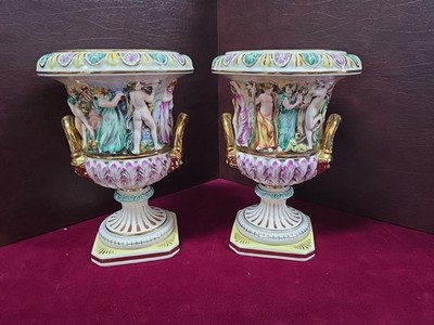 Genuine  Italian Capodimonte Urns/vase Relief Nude 9 1/2''