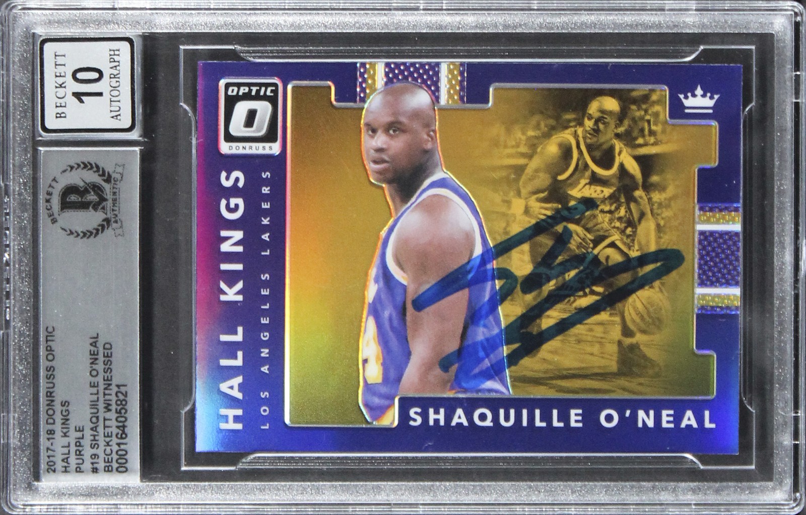 Shaquille O'Neal Signed 2017 Donruss Optic HK Purple #19 Card Auto 10! BAS Slab view 1