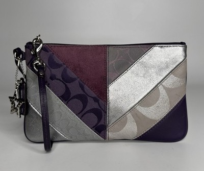 COACH Y2K Signature Patchwork Chevron Large Purple/Silver Wristlet F46199