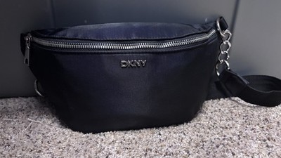 DKNY Black Belt Bag / Crossbody Pouch Silver Hardware Large Logo NY