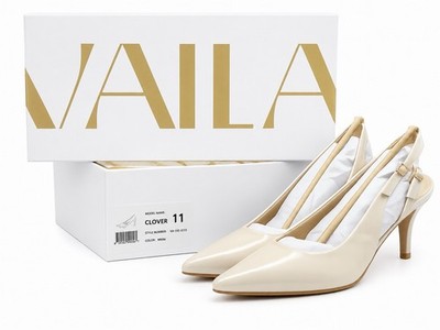   VAILA Clover White Slingback Heels Size 11   New In Box