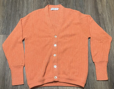 VTG 60's Izod of London V Neck Cardigan Sweater Mens M Orange Ribbed Knit