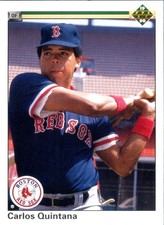 1990 Upper Deck Carlos Quintana #465 RC Rookie Boston Red Sox MLB Baseball Card. rookie card picture
