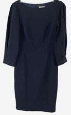 Eliza J. Sheath Dress Sz 8 Blue Pleat 3/4 Sleeve Lined Back Zip Womens F394