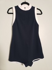 Zara Navy Blue White Trim Sporty Romper Playsuit Women's US Size Medium