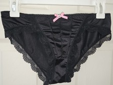 Vintage Girly Glossy Soft 2nd Skin Satin Jeweled String Bikini Panties. Size L