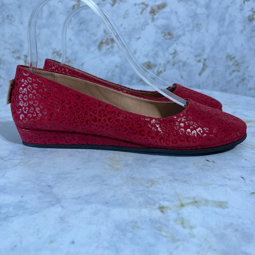 FS/NY French Sole NY Women's Size 8 Shoes Red Black Leather Comfort Wedge Flats