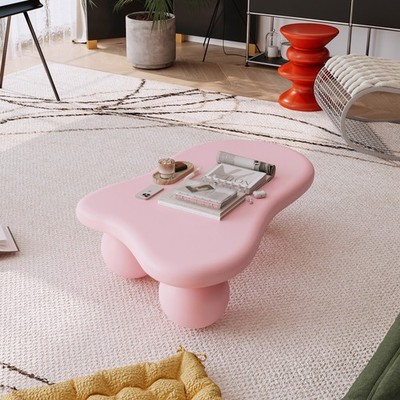 40 Inch Cloud Shaped Coffee Table,Low Coffee Table with 3 Ball Legs for Living R