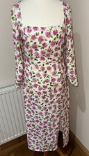 ZARA PINK WHITE FLORAL PRINT SQUARE-CUT NECKLINE MIDI DRESS SIZE S