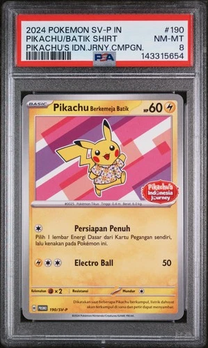 2024 POKEMON INDONESIAN SV-P PROMO #190 PIKACHU IN BATIK SHIRT PSA 8