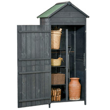 Garden Shed Grey Fir Wood 84x52x188cm Slim Outdoor Storage Cabinet Tool Storage