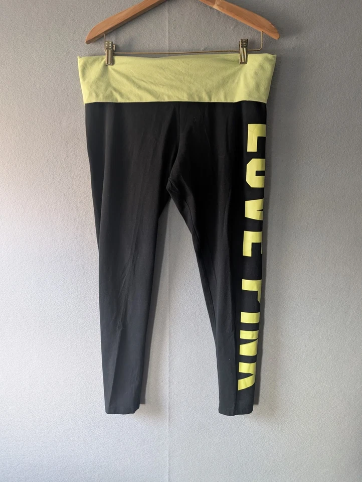Legging VS Victoria's Secret ROSA Banda Plegable Amarillo Negro LOGO X-Large Retro Foto 2 de 4