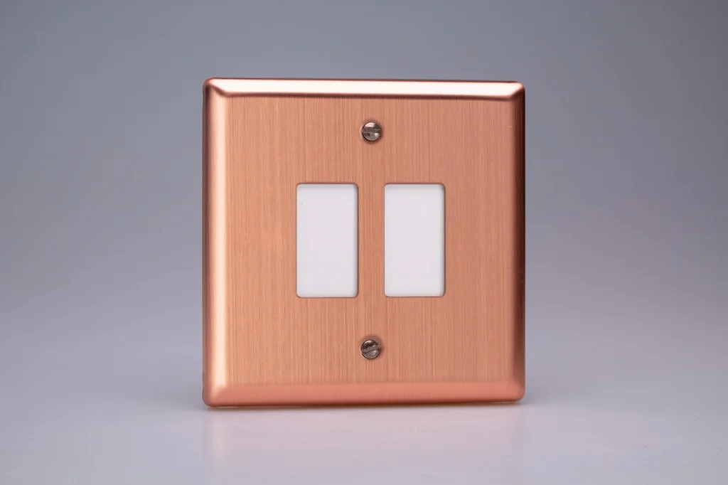 Modular Grid System Copper PowerGrid Plate Urban Brushed 2-Gang Yoke Included