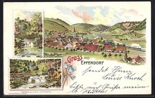 Lithographie Epfendorf, Teilansicht, Brücke, Uferpartie 