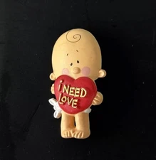 American Greetings PIN Valentines Vintage BABY w I NEED LOVE Heart 1984 Brooch
