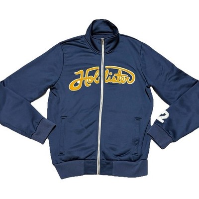 Y2K Hollister Track Jacket Men L Blue Full Zip Sportswear Retro Embroidered Logo