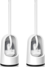 2 Pack Toilet Brush Set with Holder - Durable Curved Bristles for Deep Cleaning
