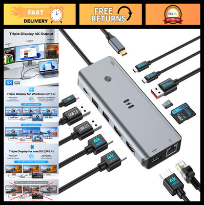 13-in-1 USB C Docking Station, Triple HDMI, 100W PD Charging, Gigabit Ethernet,