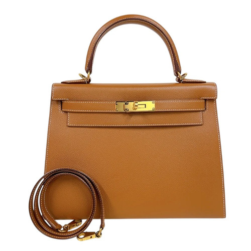 HERMES Kelly 28 Gold Epsom Leather Shoulder Bag C Stamp #OKB4585