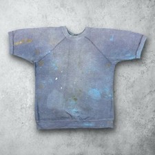 Vintage 60s Distressed Faded Short Sleeve Crewneck Sweatshirt Blue Medium USA