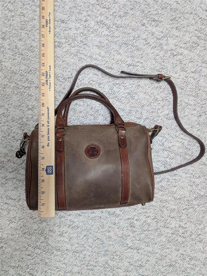 Bolso de lona vintage hecho en EE. UU. TIMBERLAND cuero cuero cuero PIEL DE VACA TOTE Foto 3 de 4