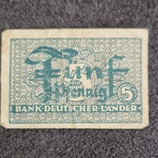 Bank Deutscher L&auml;nder 5 Pfennig Banknote/Papiergeldschein 1948&ndash;1949 Einzelst&uuml;ck