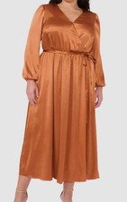 MSK Women's Orange Wrap-Front Tie-Waist Maxi Dress Plus Size 2X