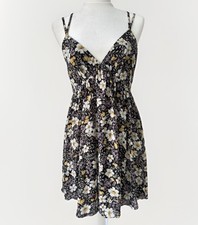 Lulus Mini Dress Fit & Flare Floral Cross Back Black Yellow White Size Small
