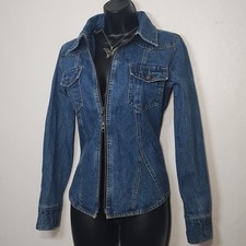 vintage y2k fitted denim jeans jacket sz m retro double zipper western americana