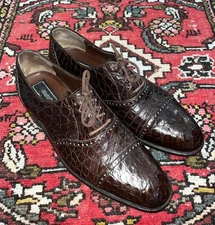 Mens Vintage Mauri Brown Genuine Crocodile Oxford Lace Up CapToe Shoes, Sz. 8.5M