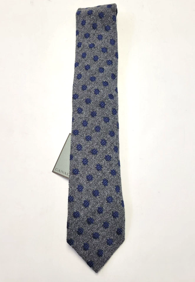 $158 Nuevo Corbata Cuello CANALI SEDA ALGODÓN Tejido Gris Azul Lunares Medallón ITALIA Foto 2 de 4